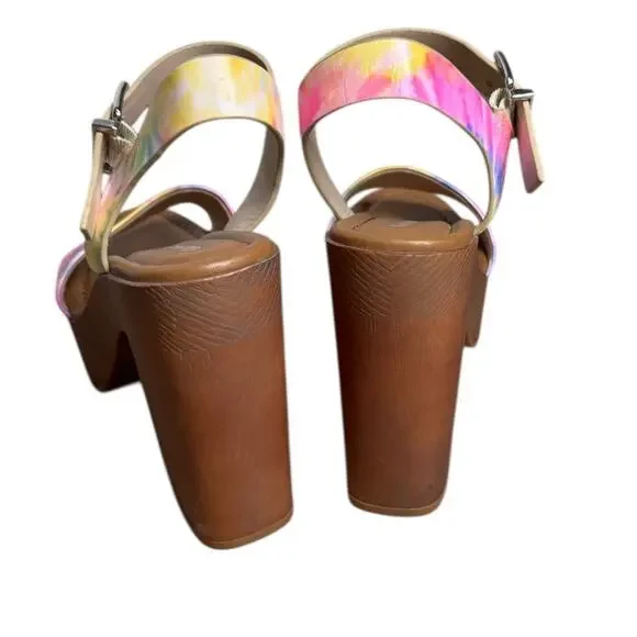 Gianni Bini Tie Dye Platform Chunky Heel Sandals 5” Ankle Strap 8.5 - Picture 3 of 10